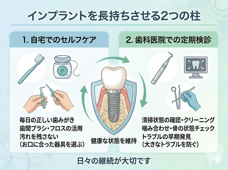 インプラント治療後のメンテナンス解説図