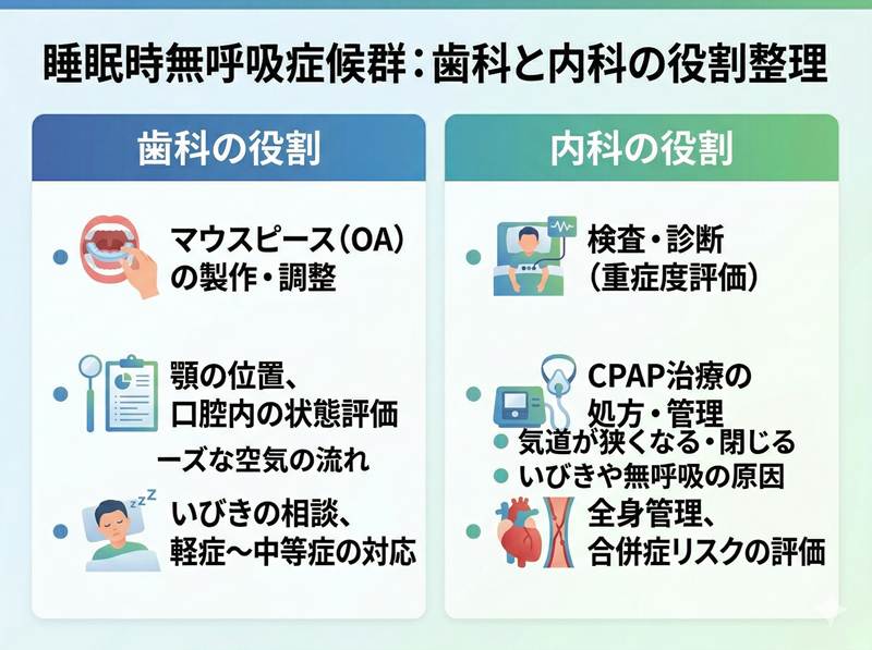 睡眠時無呼吸症候群治療における歯科と内科の連携説明
