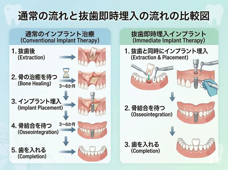 抜歯即時埋入インプラントの解説図